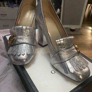 Gucci Shimmering Silver Fringe Heels